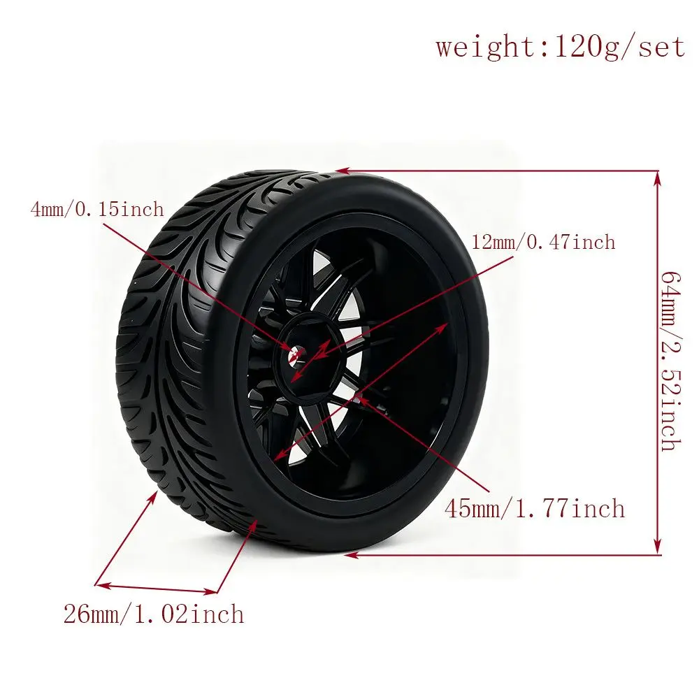 1/10 Scale On-Road Drift Car Rally Tires Multi-Use Tyres for HSP Tamiya HPI Kyosho RC Cars D1007 Upgrade Parts