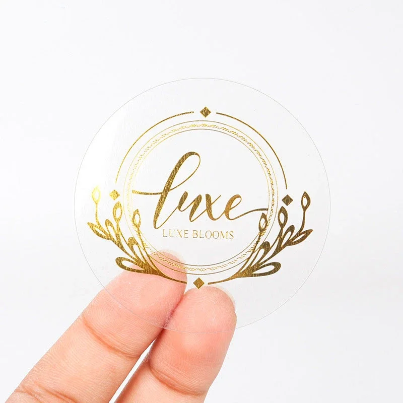 100 sheets/black gold foil sticker custom cosmetic logo wedding custom label golden packaging round transparent label you logo