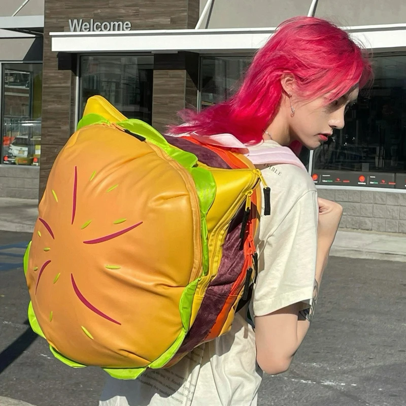 Large capacity cartoon cheese burger cute student campus sandwich backpack