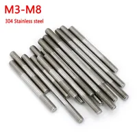 1pc Double End Thread Rod M3 M4 M5 M6 M8 304 A2 Stainless Steel Headless Stud Bolts Screw  Tooth Stick Dual Head Threaded Bar