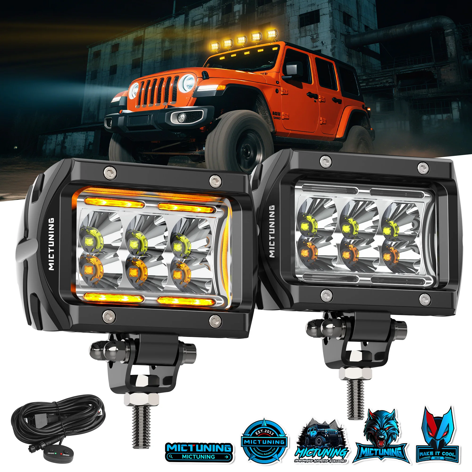 

MICTUNING Flood Led Off Road Lights Super Bright Driving Fog Light IP68 Waterproof with Wire Harness for Trucks Motorcycle ATV