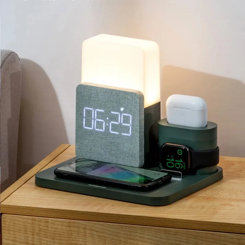 Multifunctional wireless charger desktop mobile phone stand alarm clock night light desk lamp mobile phone watch wireless charge