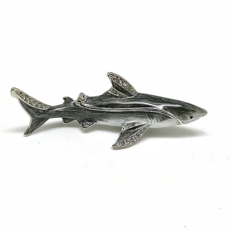 

SHINNYGIFTS New Style Enamel Shark Trinket Box Ocean Animal Jewelry Gift Box Metal Craft