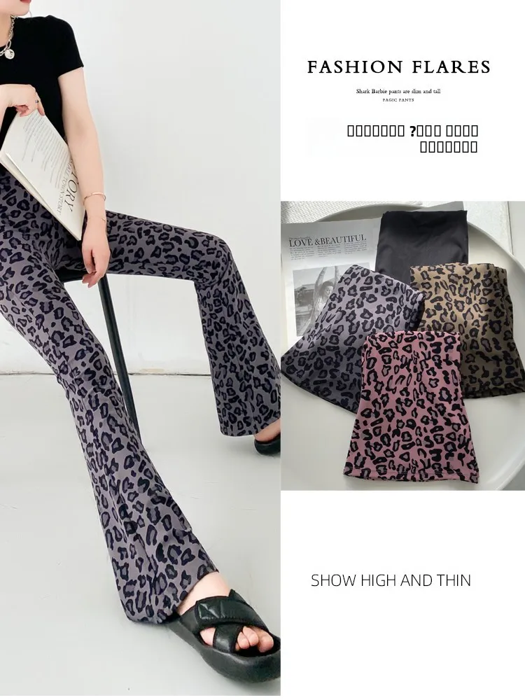 Pantaloni Yoga Sottili a Zampa d'Elefante da Donna, Vita Alta, Casual, Drappeggiati, Nuovi Arrivi Autunnali, Stampa Leopardata, Pantaloni a Tre Quarti
