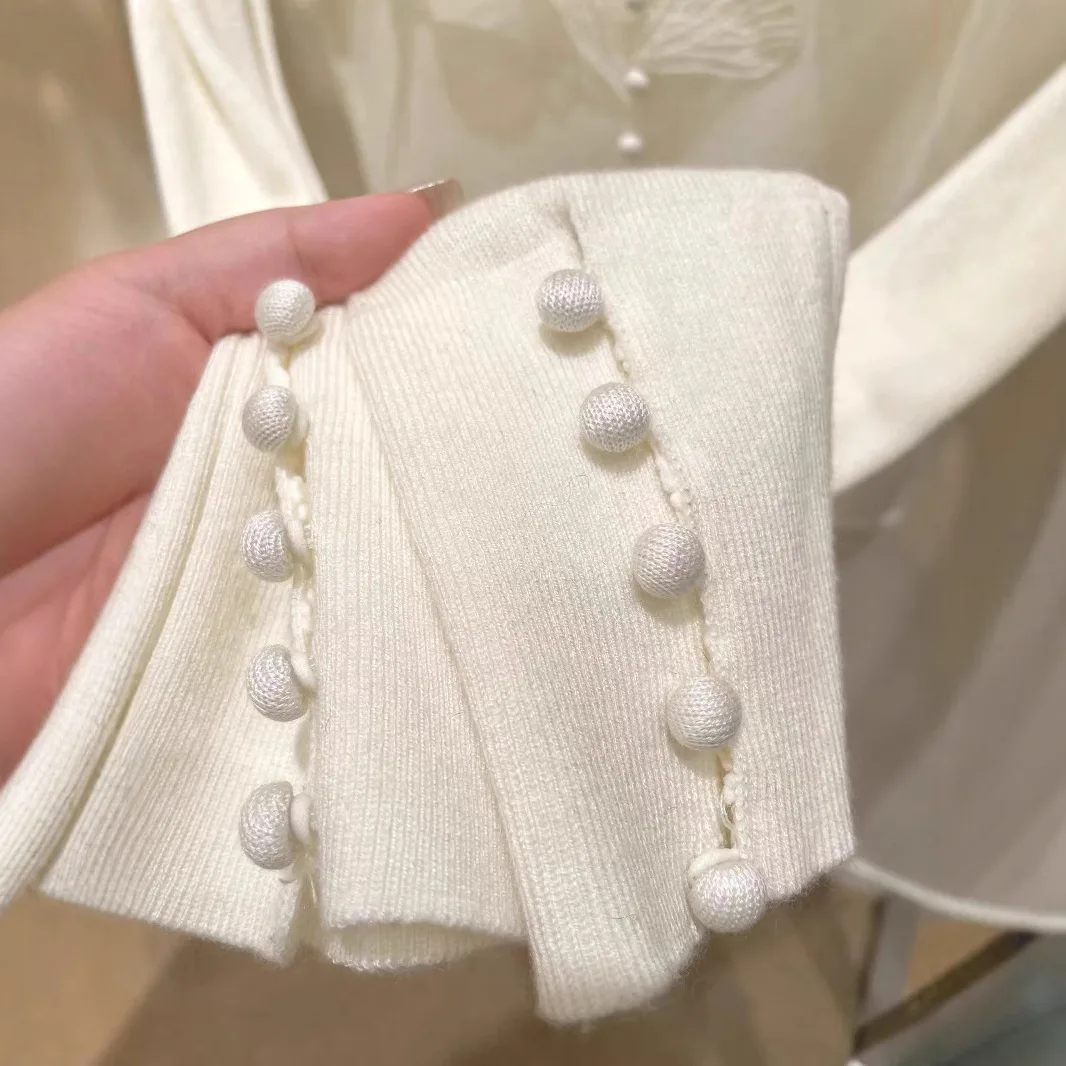 2025 가을 겨울 슬림핏 브이넥 레이스 니트 가디건 한국 캐주얼 시크 블라우스