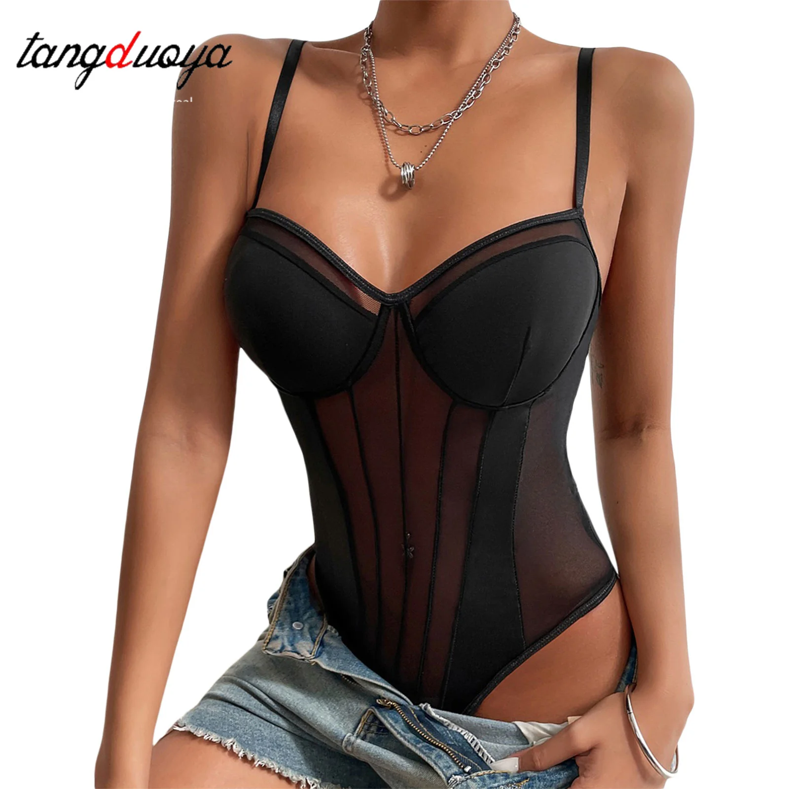 

Сексуальная облегающая женская одежда с глубоким v-образным вырезом, регулируемые бретели, усиленный мягкий мягкий бюстгальтер, однотонный комбинезон