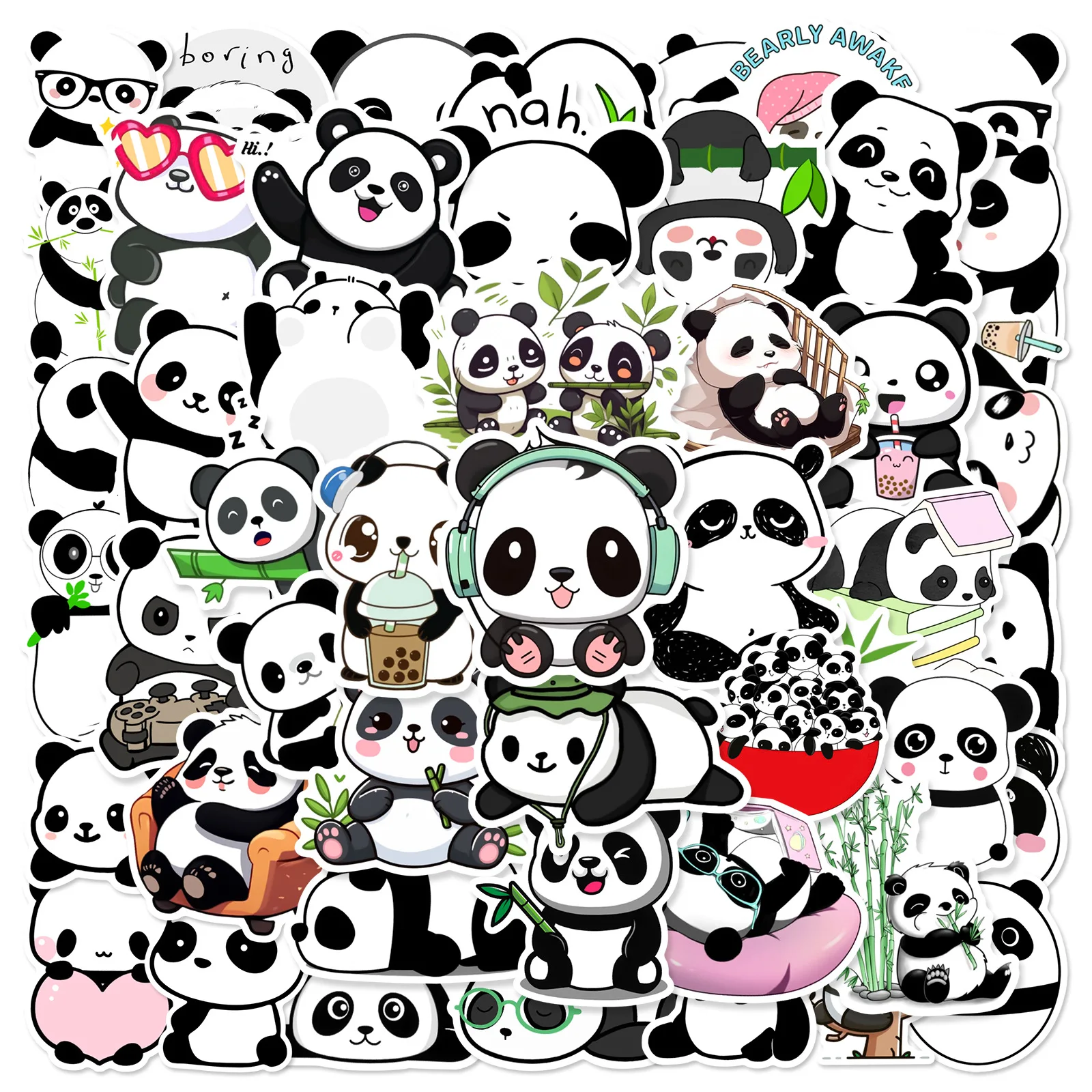 50 Stück Cartoon Niedliche Panda-Aufkleber Kawaii Panda DIY-Sticker für Scrapbooking, Handy, Gepäck, Skateboard, Wasserfeste Aufkleber