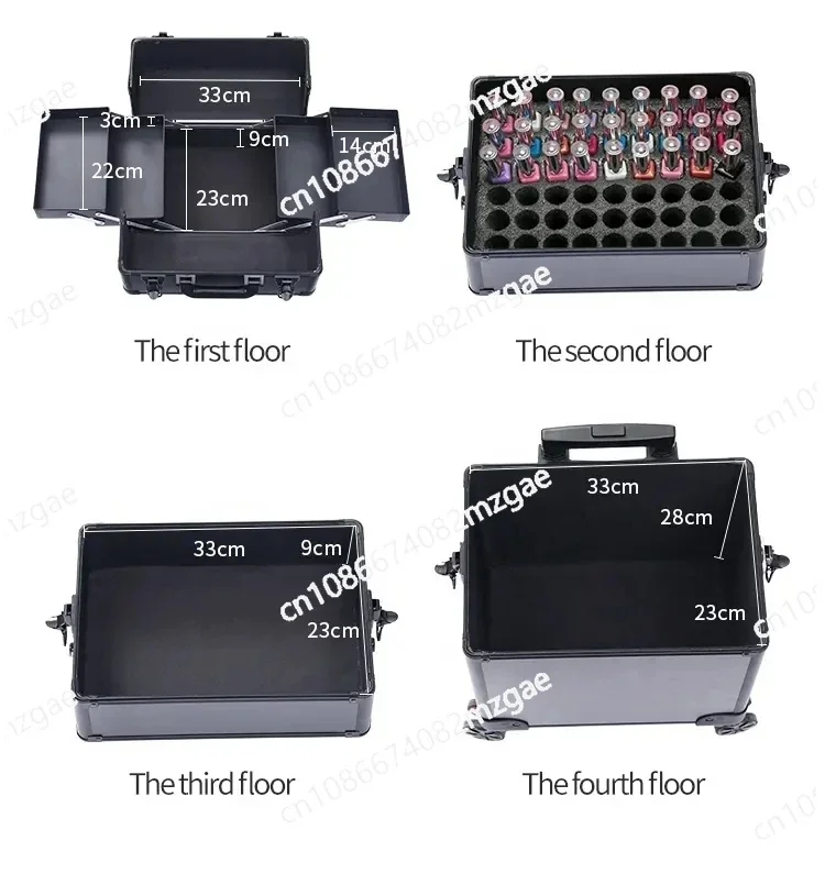 

Профессиональный дорожный кейс-тележка 4-в-1 из алюминия для косметики и лаков для ногтей, с замком, на колесиках