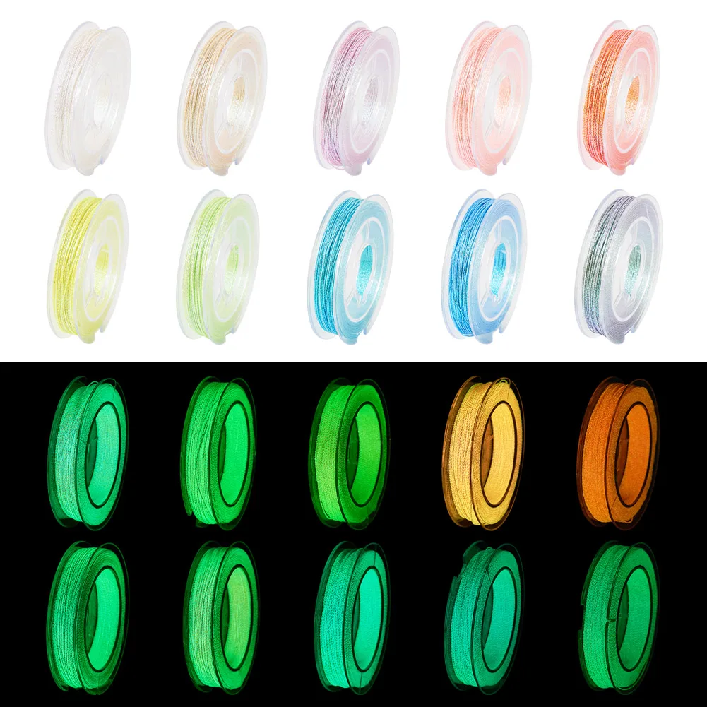 10 Rolls 0.2mm Luminous Polyester Sewing Thread 3-Ply Polyester Cord for Braided Bracelet Jewelry Making Accessories Crafts