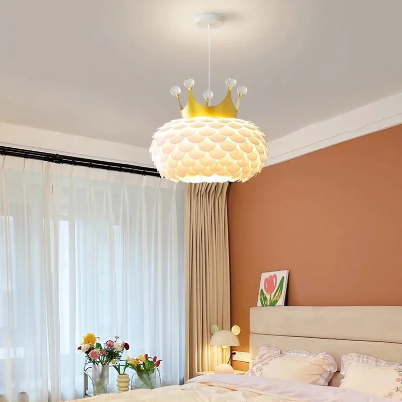 Nordic Creative Crown Led Pendant Light Bedroom Child Modern White Study Living Room Chandelier Nodric Home Decor Lamp Fixture