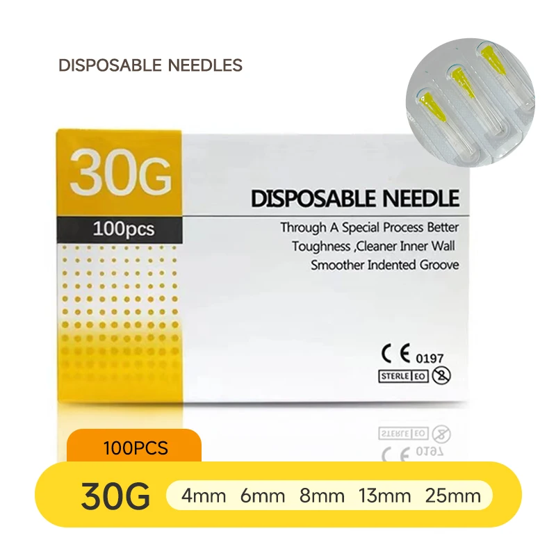

100pcs/box Small Painless Disposable Needle 30G Needle 4mm 6mm 8mm13mm 25mm Tool Needles