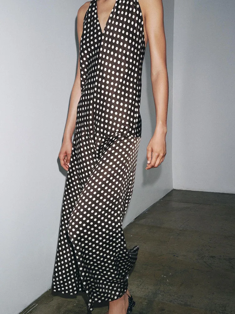 ชุดเดรสลำลองผู้หญิงลายจุด คอเสื้อแบบผูกโบว์ ดีไซน์เก๋ไก๋ทันสมัย สไตล์เซ็กซี่สำหรับฤดูร้อน