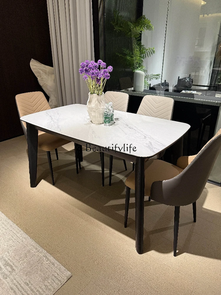Italian minimalist natural microcrystalline stone dining table modern simple small apartment rectangular household