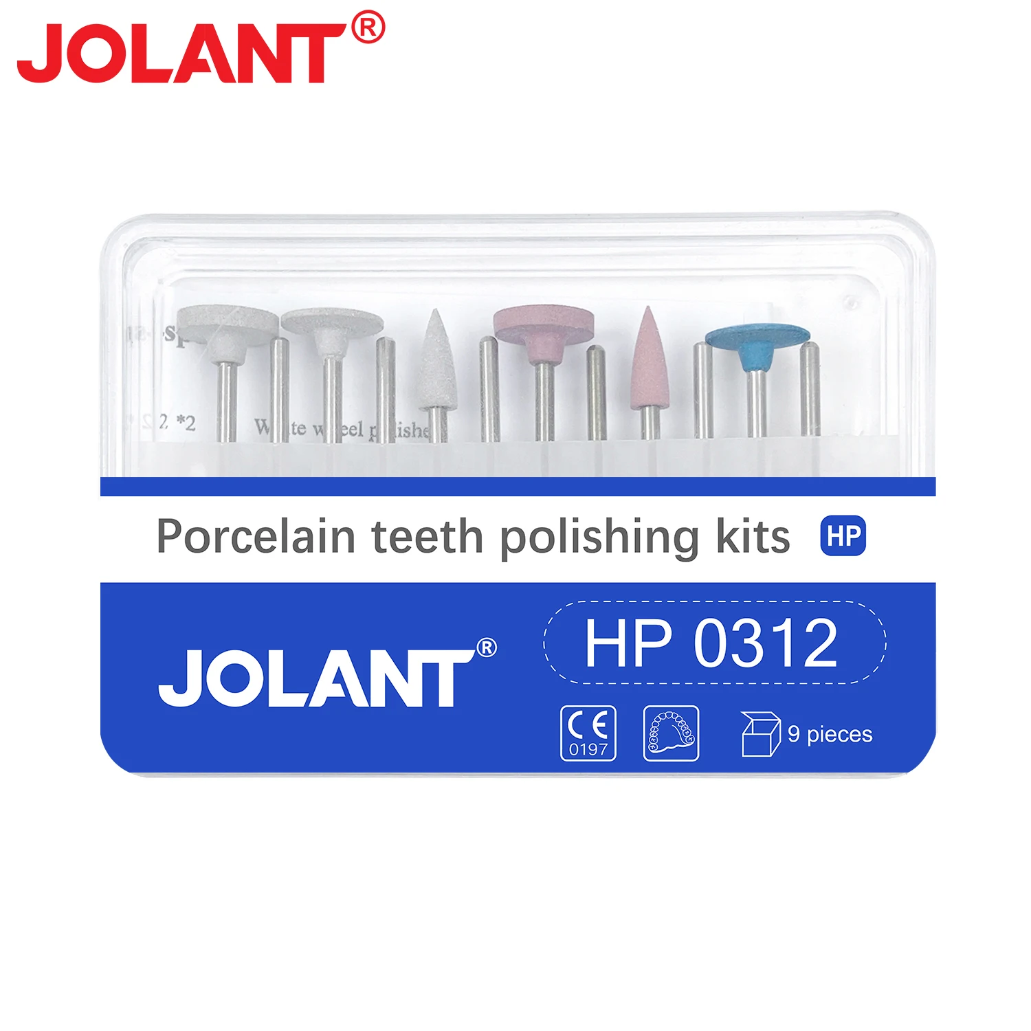 12pcs/Box JOLANT Dental Silicone Polishers HP0312 Dental Porcelain Restoration Set Teeth Polishing Kits for Low Speed Handpiece