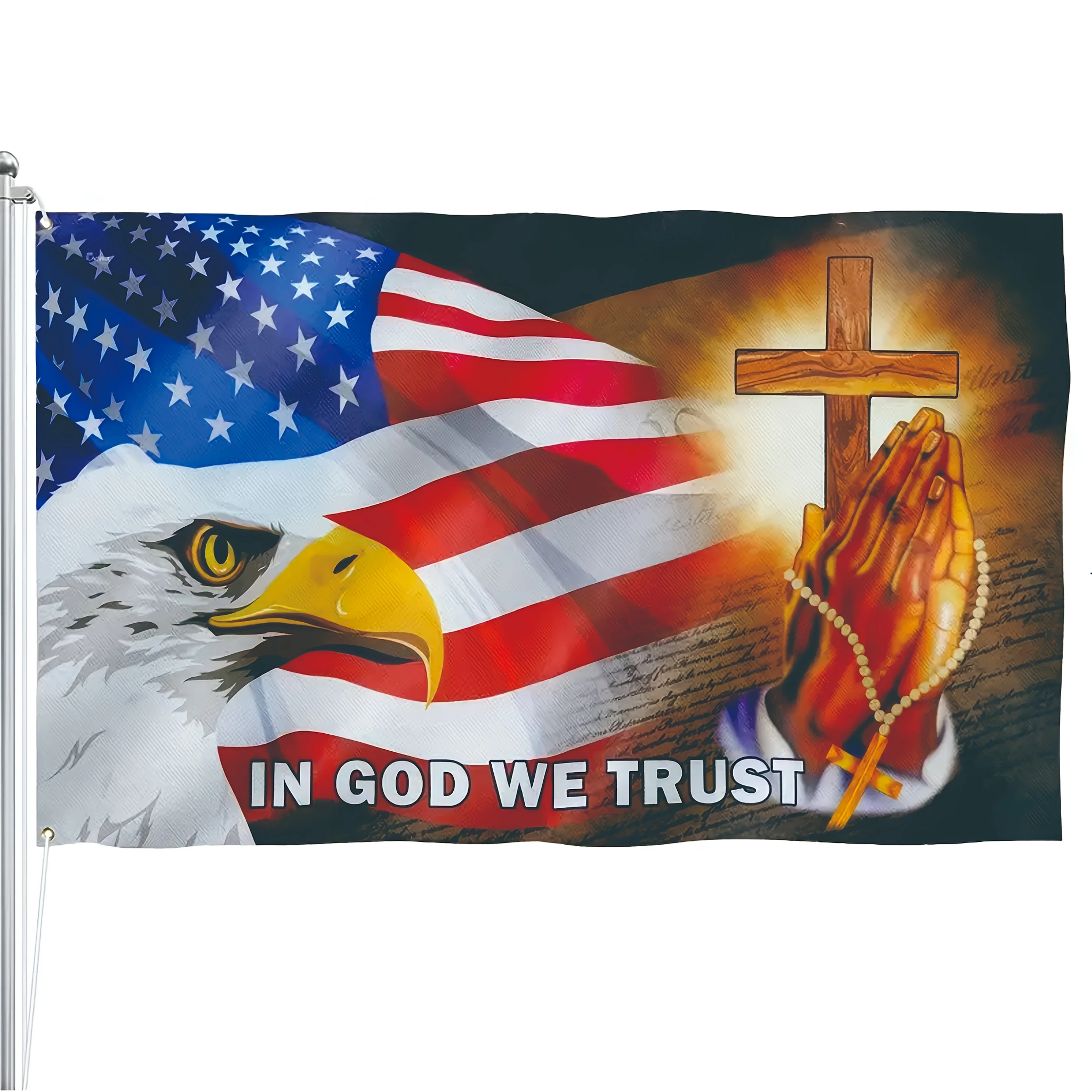 Sacred Intertwine American Flag with Cross Durable Polyester Flag with Brass Grommets for Outdoor Decor Wall Yard and Porch