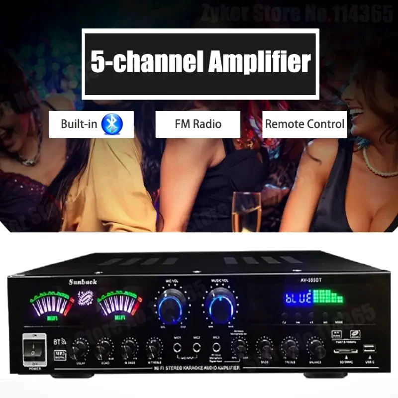 HiFi Bluetooth Sound Amplifier AV-555BT Dual Dynamic Screen