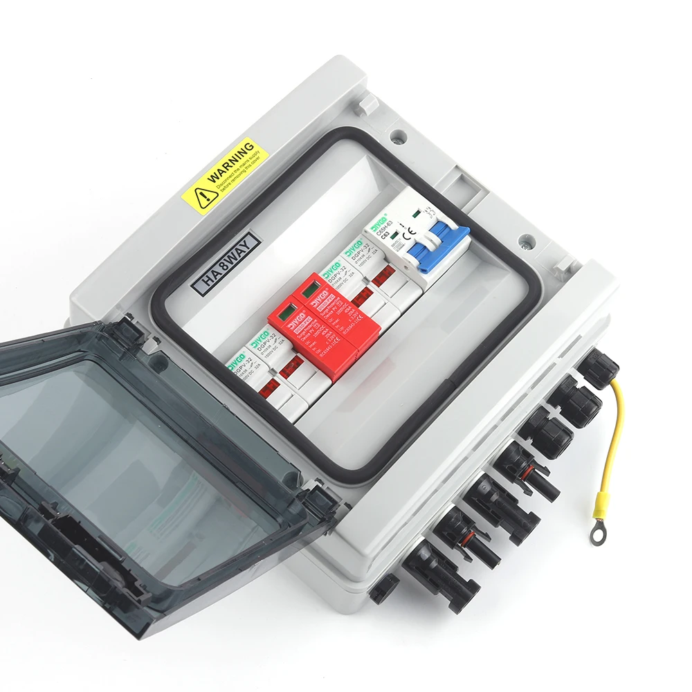 

IP65 Solar Photovoltaic DC PV Combiner Box Waterproof Box 500V 2 In 1 Out MCB SPD Fuse With Lightning Protection Wall-mounted