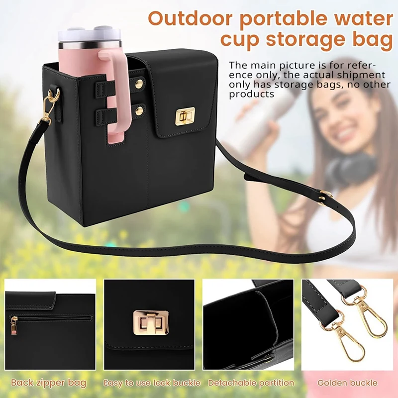 Leather Crossbody Water Cup Storage Bag With Adjustable Shoulder Strap