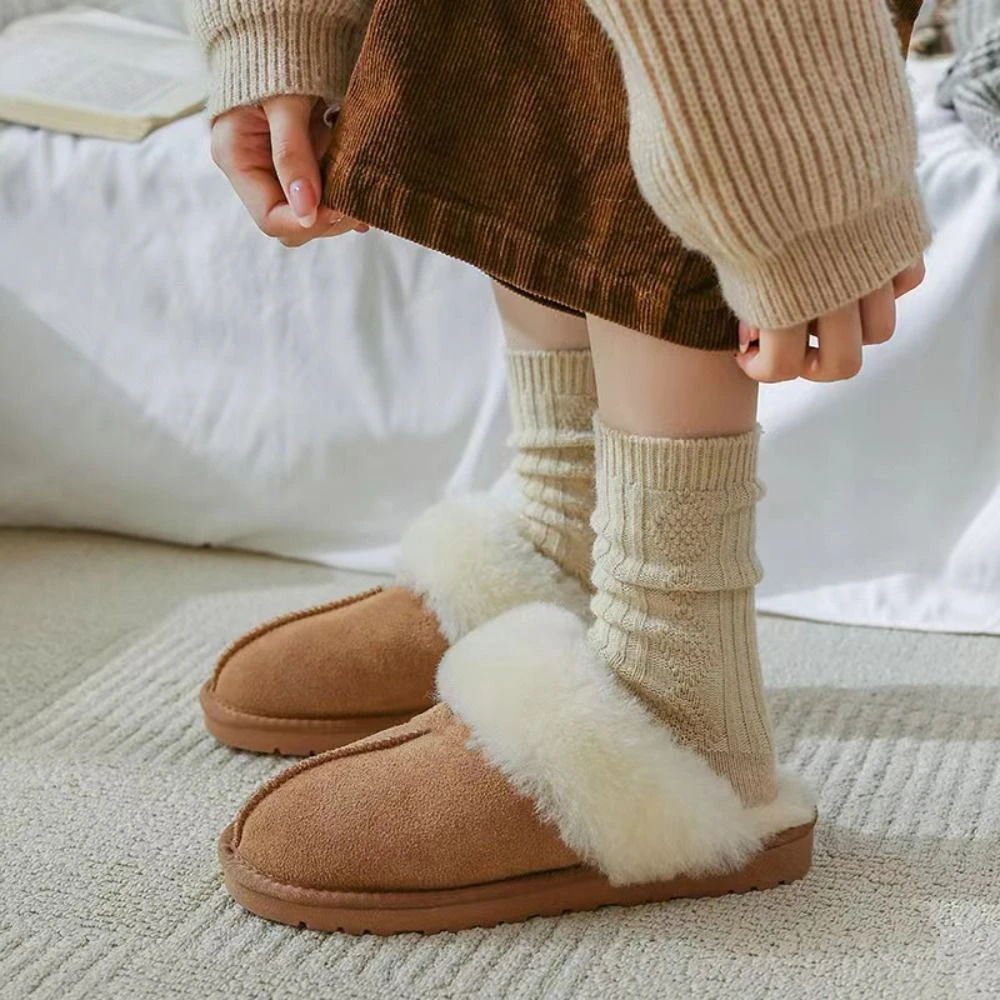 3 pares de calcetines de celosía de lana a rayas Ins, calcetines dulces de invierno para dormir, medias para mujer, calcetines gruesos y cálidos para niñas