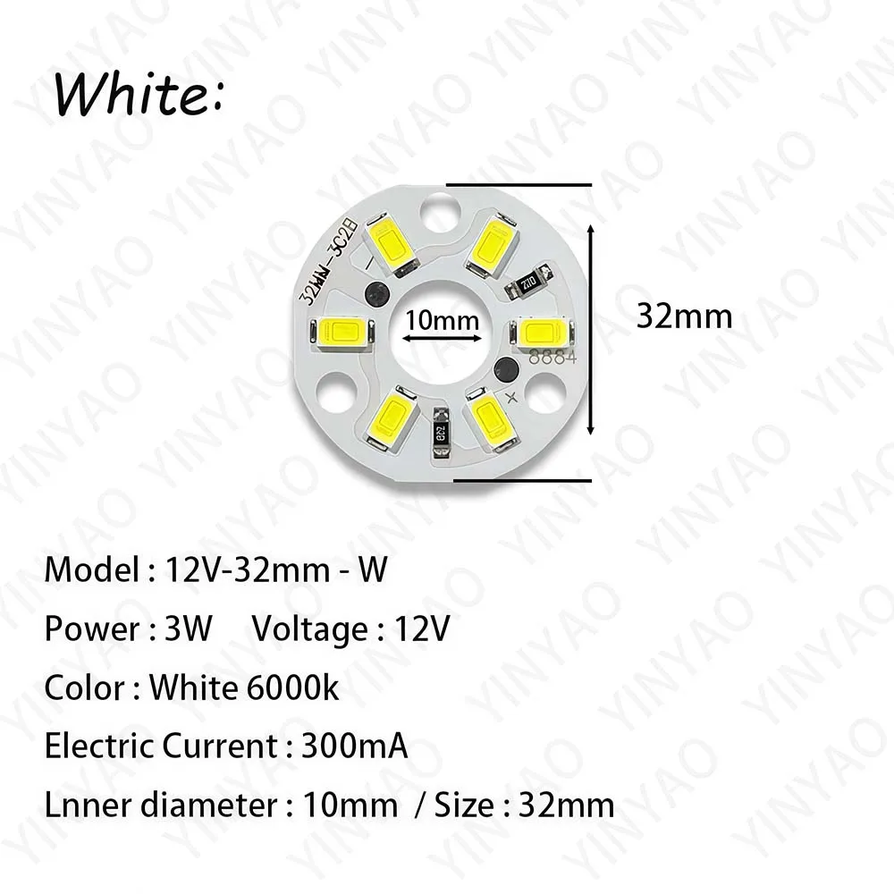 10Pcs SMD5730 High Brightness 12V LED Light Panel 3W 32mm White Light 6000K Warm White Light 3000K Repair Replace Light Panels