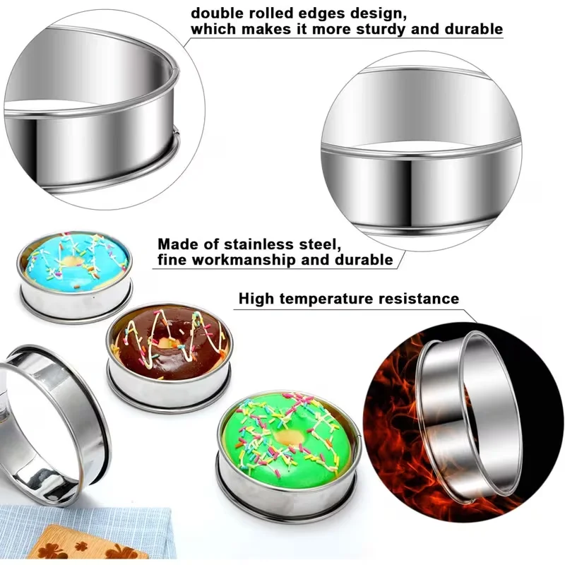 1Pcs Double Rolled Stainless Steel English Muffin Ring Round Crumpet Tart Mousse Ring Kitchen Baking Tool For Home Baker