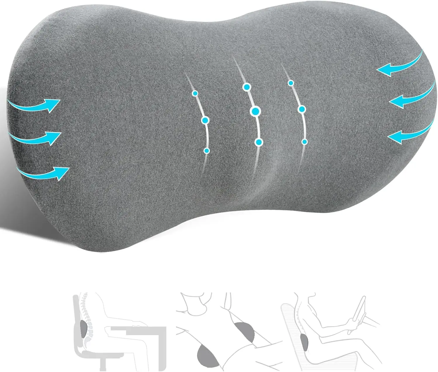 

Ergonomic Memory Foam Lumbar Pillow for Back Pain Relief, Breathable & Washable, Fits Office Chairs and Car Seats in Dark Grey