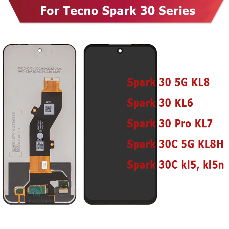 

Для Tecno Spark 30 30Pro 30C 5G KL8 KL6 KL7 KL8H Kl5,Kl5n ЖК-экран, панели дисплея Pantalla, запасные части для ремонта телефона