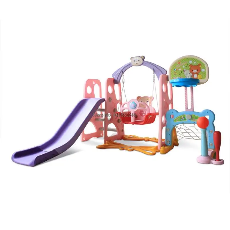 Home Indoor Combination Children's PE Slide 6 In 1 Function Slide/Swing/Music Machine/Basketball Basket/Football Door/Baseball