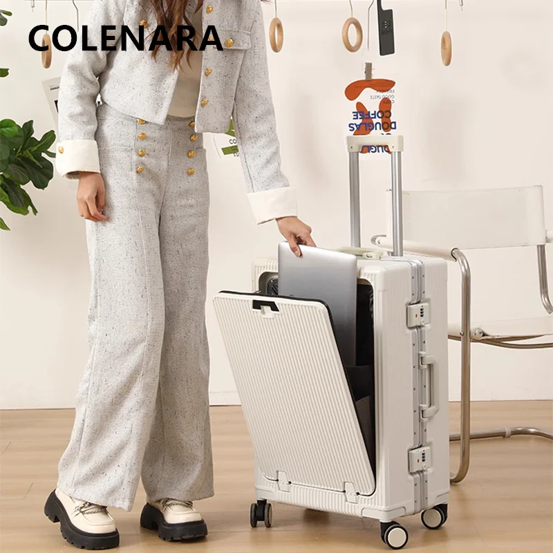 

COLENARA 20"USB Charging Suitcase Front Opening Laptop Boarding Case Aluminum Frame Trolley Case 24Inch Handheld Travel Suitcase