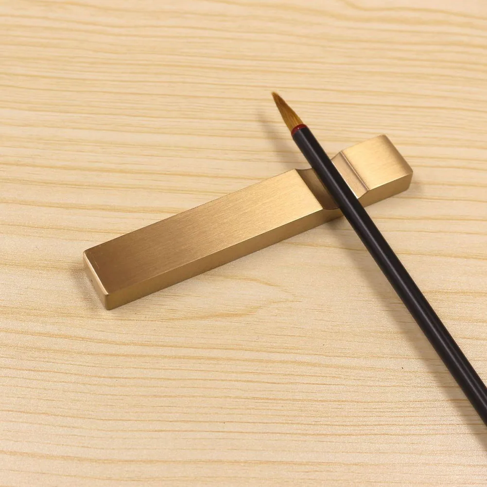 

1pc Brass Pen Holder Calligraphy Brush Rack Chinese Painting Tool Ink Stand Writing Accessory Sturdy Durable Simple Design Art