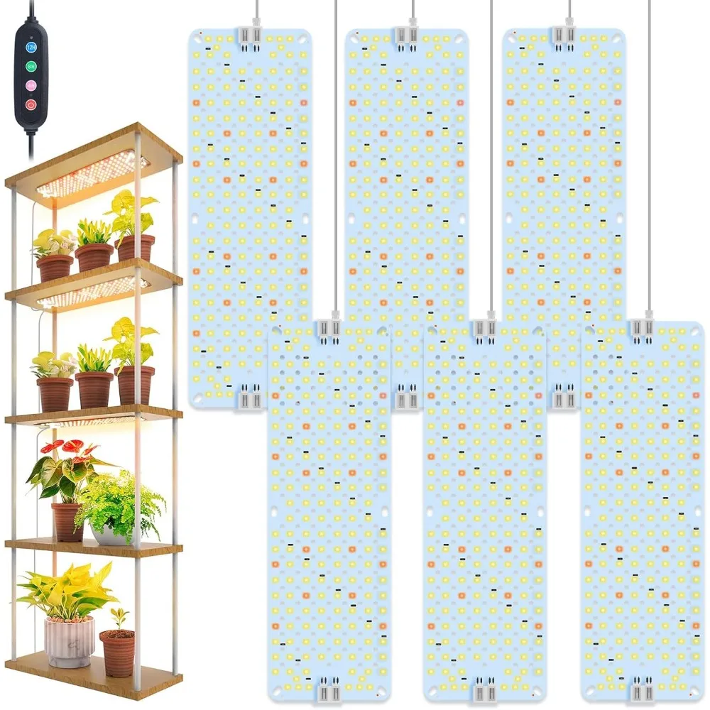 

6-Pack 60W LED Grow Light Panels for Indoor Plants, Shelves & Greenhouses with Timer