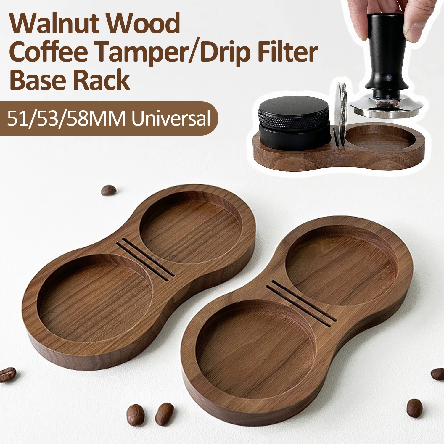 51/53/58MM Kaffee Tamper Station Walnuss Holz Espresso Tamper Tropf Filter Basis Rack Universal Kaffee Filter halter Barista Werkzeuge