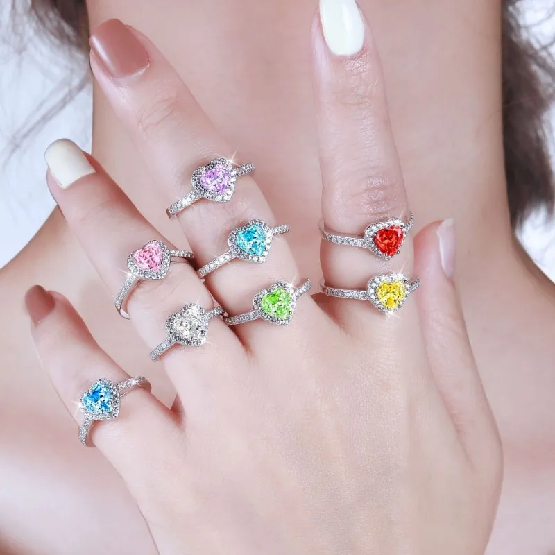 

925 Sterling Silver 7mm Radiant Cubic Zirconia Simulated Heart-shaped ring for Women
