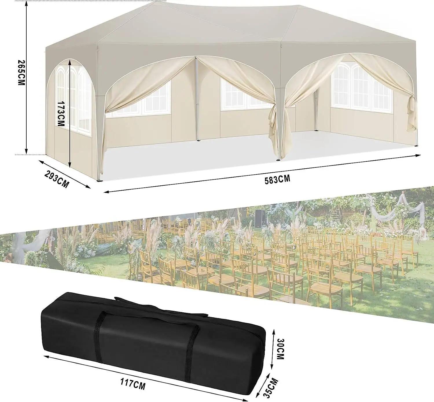 Overkappingstent. Buitentent. Tuin tent. Autoberging. 3x6 meter, 6 wanden, waterdicht