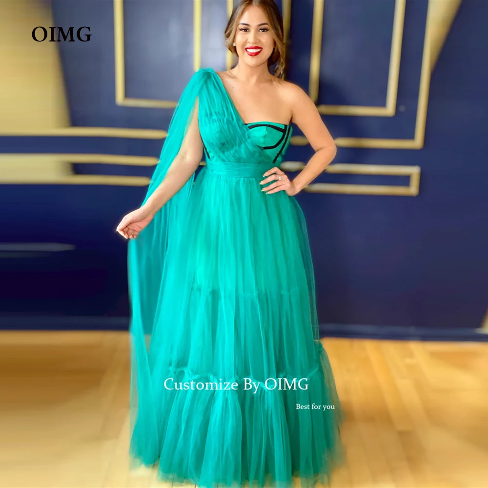 

OIMG Hunter Tulle Long Prom Dresses One Shoulder Tiered Saudi Arabic Women Evening Gowns Plus Size Formal Occasion Party Dress