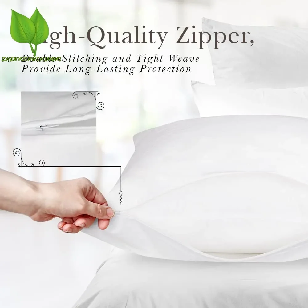 Smooth Waterproof Pillow Cover for Pillow Case Protector Allergy Pillow Case Anti Mites BedBug Proof Zipper All Sizes 1PC