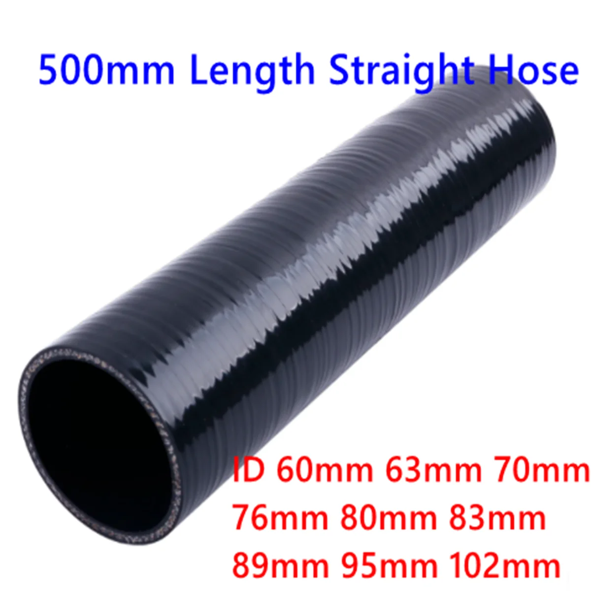 Black 500mm Length Straight Silicone Hose Intercooler Turbo Intake Tube Pipe ID 60mm 63mm 70mm 76mm 80mm 83mm 95mm 3 Or 4 Ply