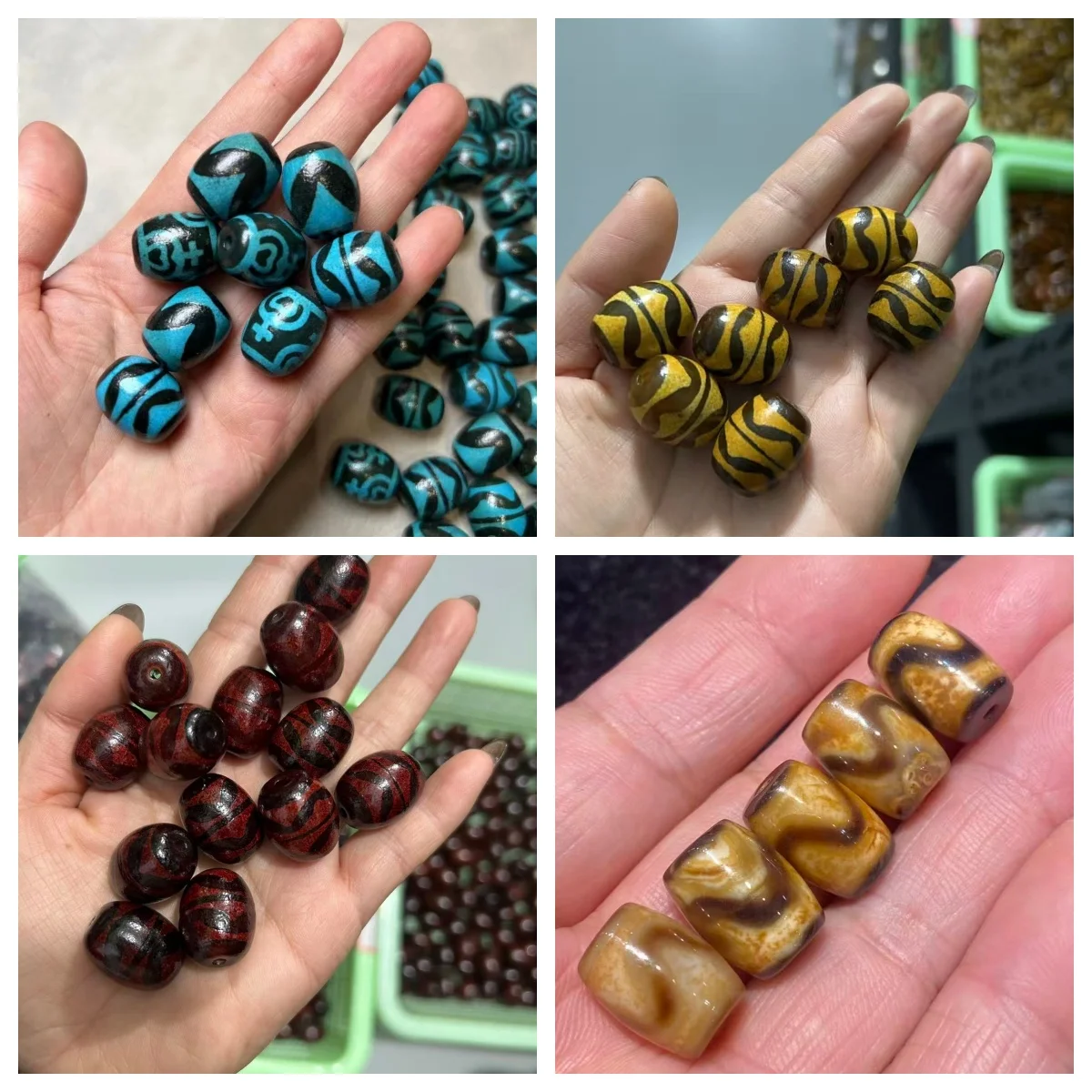 

100 шт./лот, разноцветные бусины из камня тангка дзи, янтарные бусины далуо, состаренные, с патиной, тибетские, россыпью, для браслетов и ожерелий