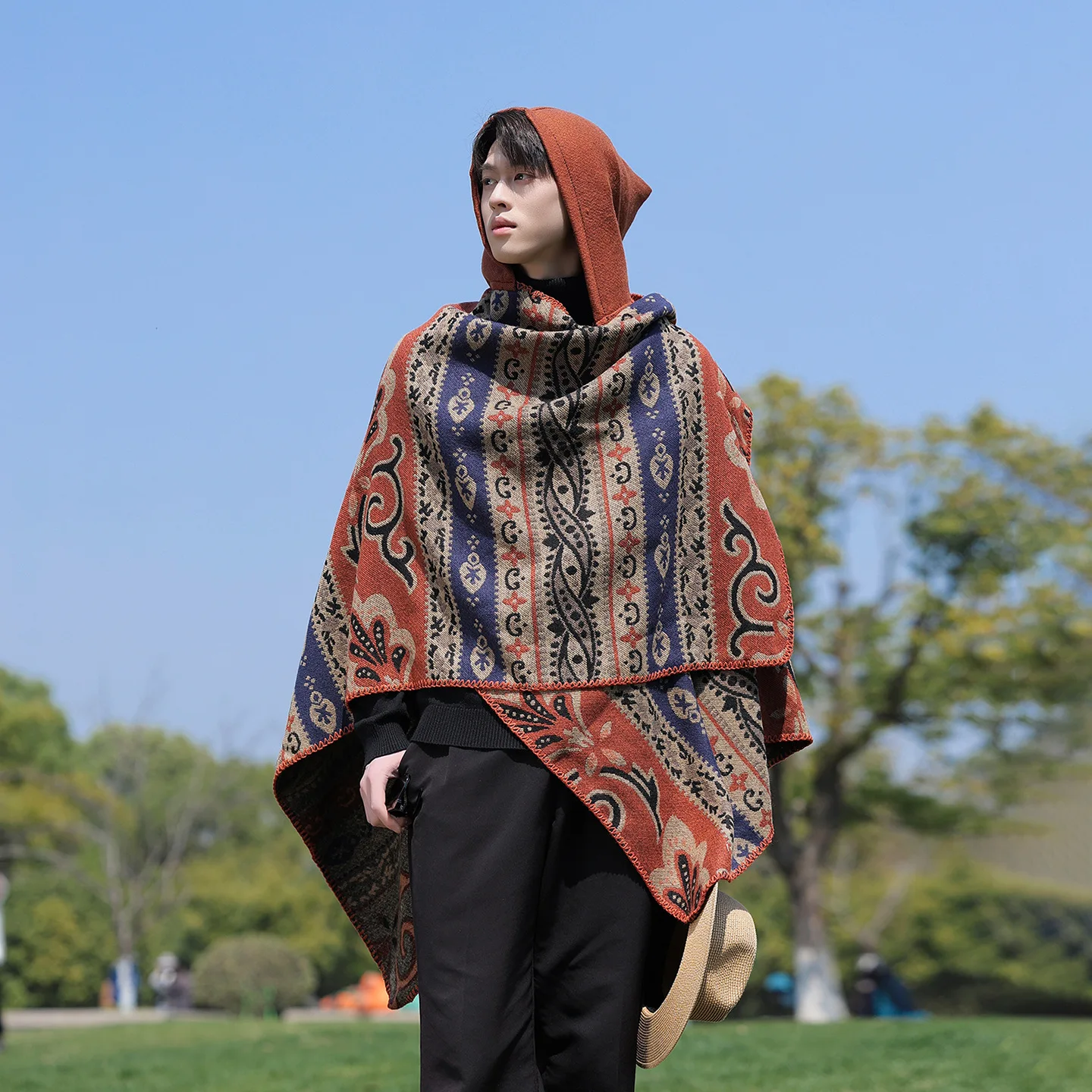 

Ethnic Style Men's Shawl Winter Warm Cape Travel Outfit Desert Thick Self Driving Travel Photography Cloak jacket Poncho P3