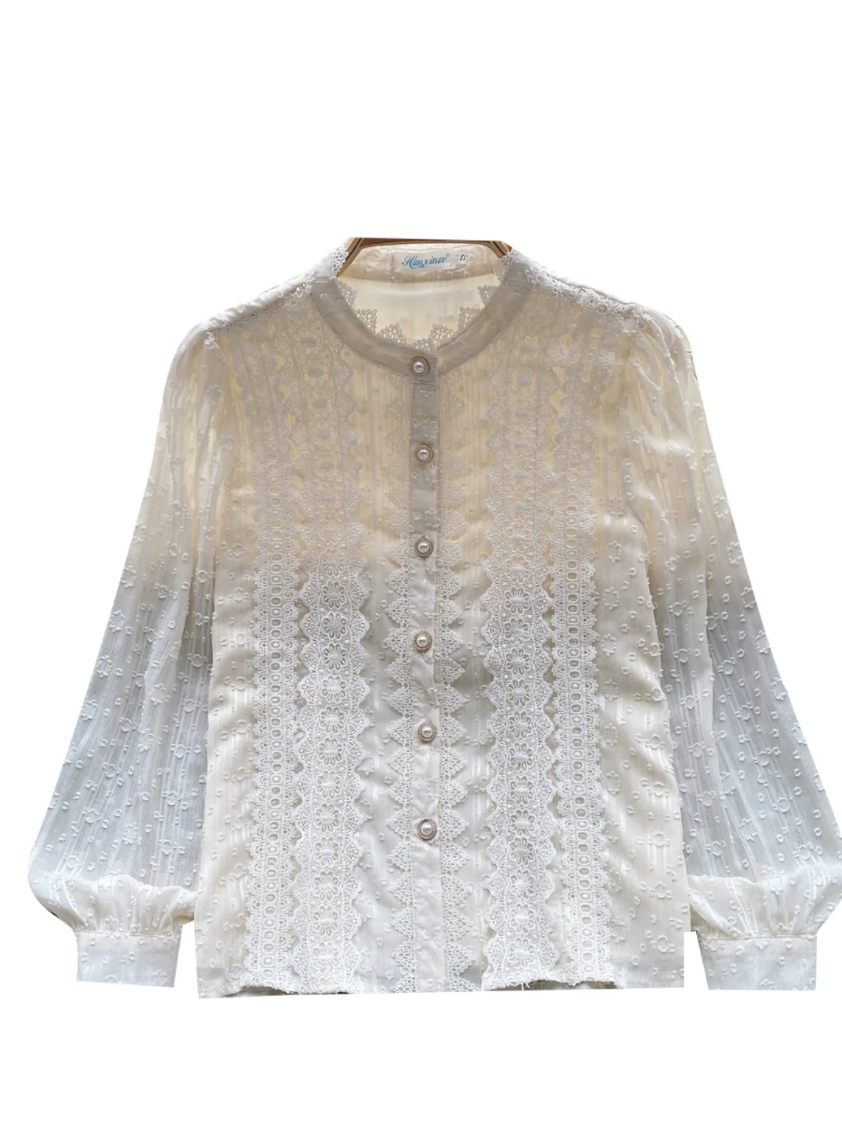 Faionable Lace irt Donna Slim Fit Primavera Autunno 2023 Bubble Sve Colletto alla coreana Strato base sottile Top Coreano Sle