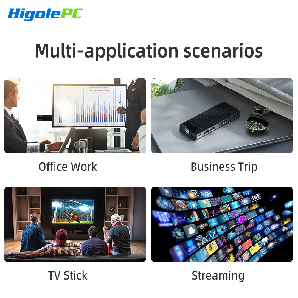 Higole PC Stick Intel N4000 Mini PC Windows 11 WiFi5 4GB 64GB Fanless Desktop PC 4K Mini Computer TV Stick