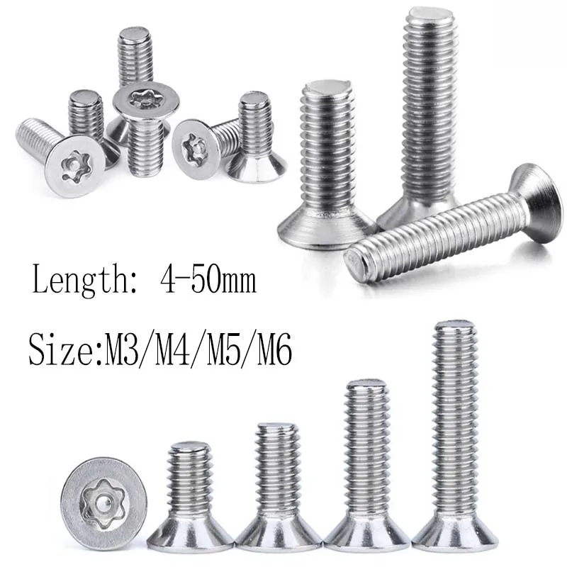 10/50 Stück M3 M4 M5 M6 304 A2 Edelstahl Sechskant-Torx-Kopf Flachschraube mit Sockel Senkkopfschraube GB2673
