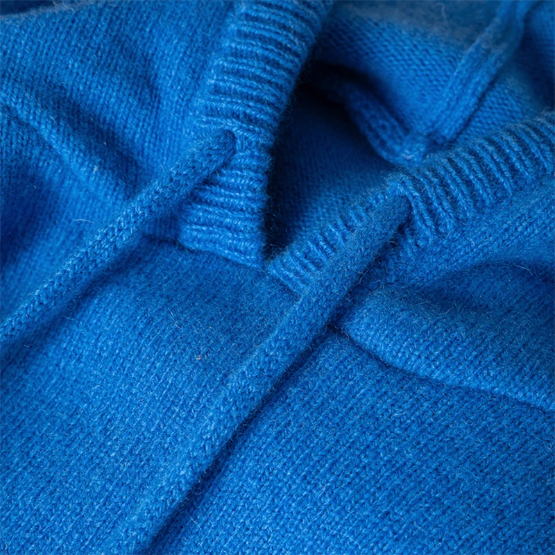 المرأة هوديي سترة 100% بحيرة الطبيعية الأزرق مقنعين الرقبة طويلة الأكمام البلوز الأعلى الدافئة الخريف الشتاء M1464