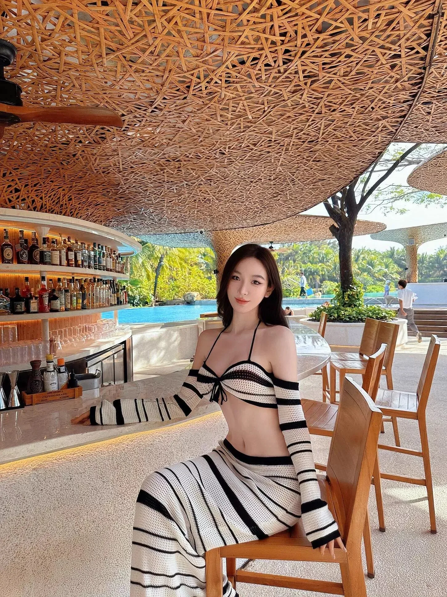 Lady Ins Chic Hot Sweet Sexi ชุดถักลายกระโปรงชุด Halter สะโพกชุดกระโปรงชายหาด Holiday Travel Bohemian ชุด