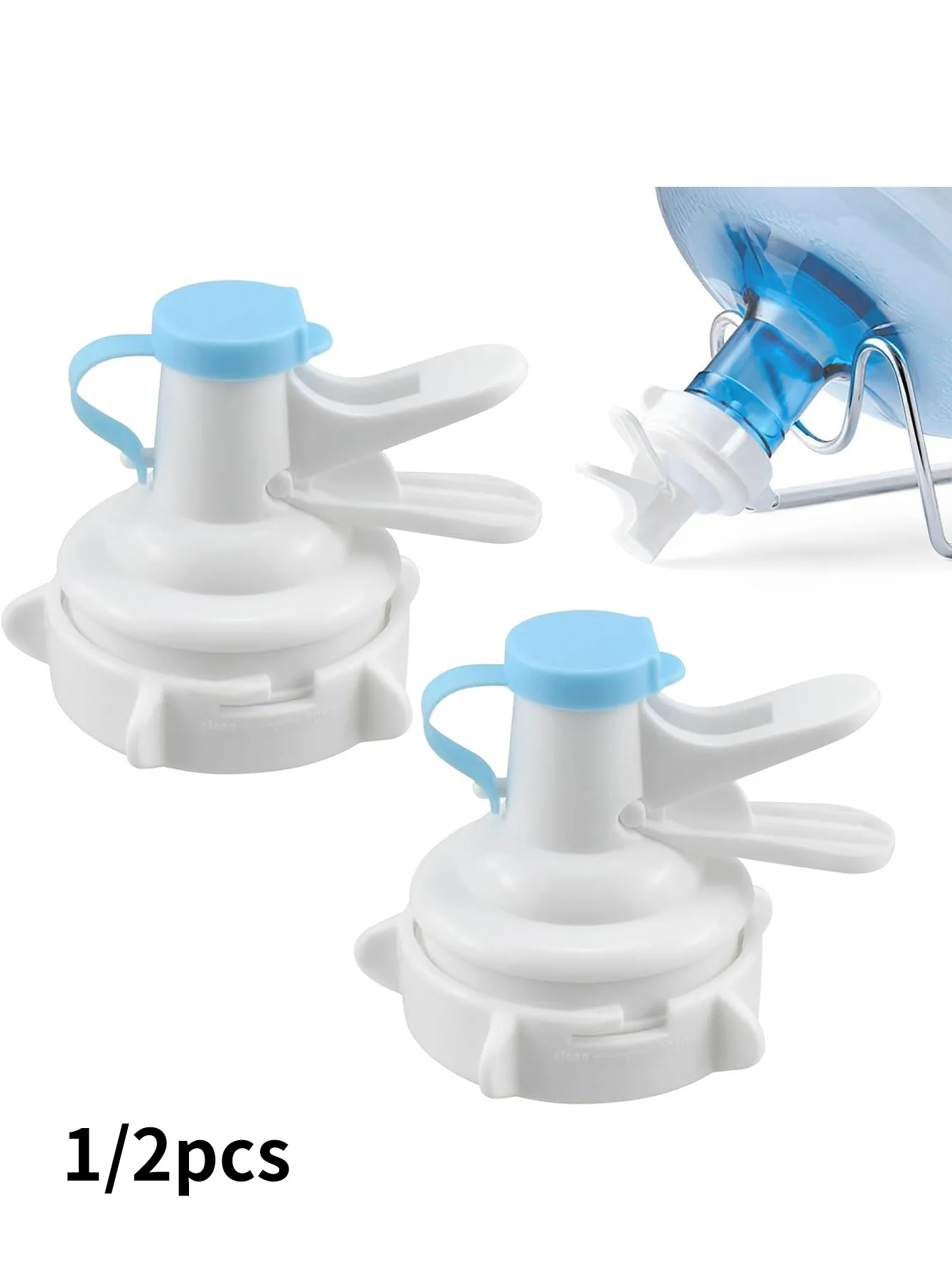 2Pcs Reusable Plastic Water Dispenser Valve Nozzle with Blue Handle No Battery Required No Threaded Bottle Cap Adapter