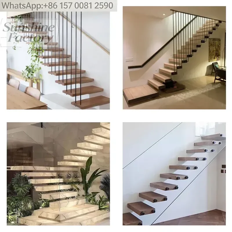 Custom Modern Design Wood Floating Stairs Hidden Support Duplex Staircase for Apartment Use