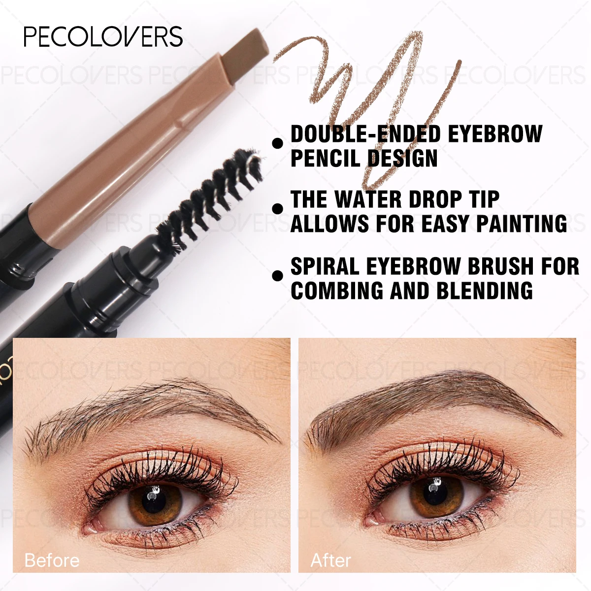 1 Pc Double Heads Eyebrow Pencil, Waterproof & Long-lasting & Easy Ware & Natural Makeup with Eyebrow Brush, Multi-color