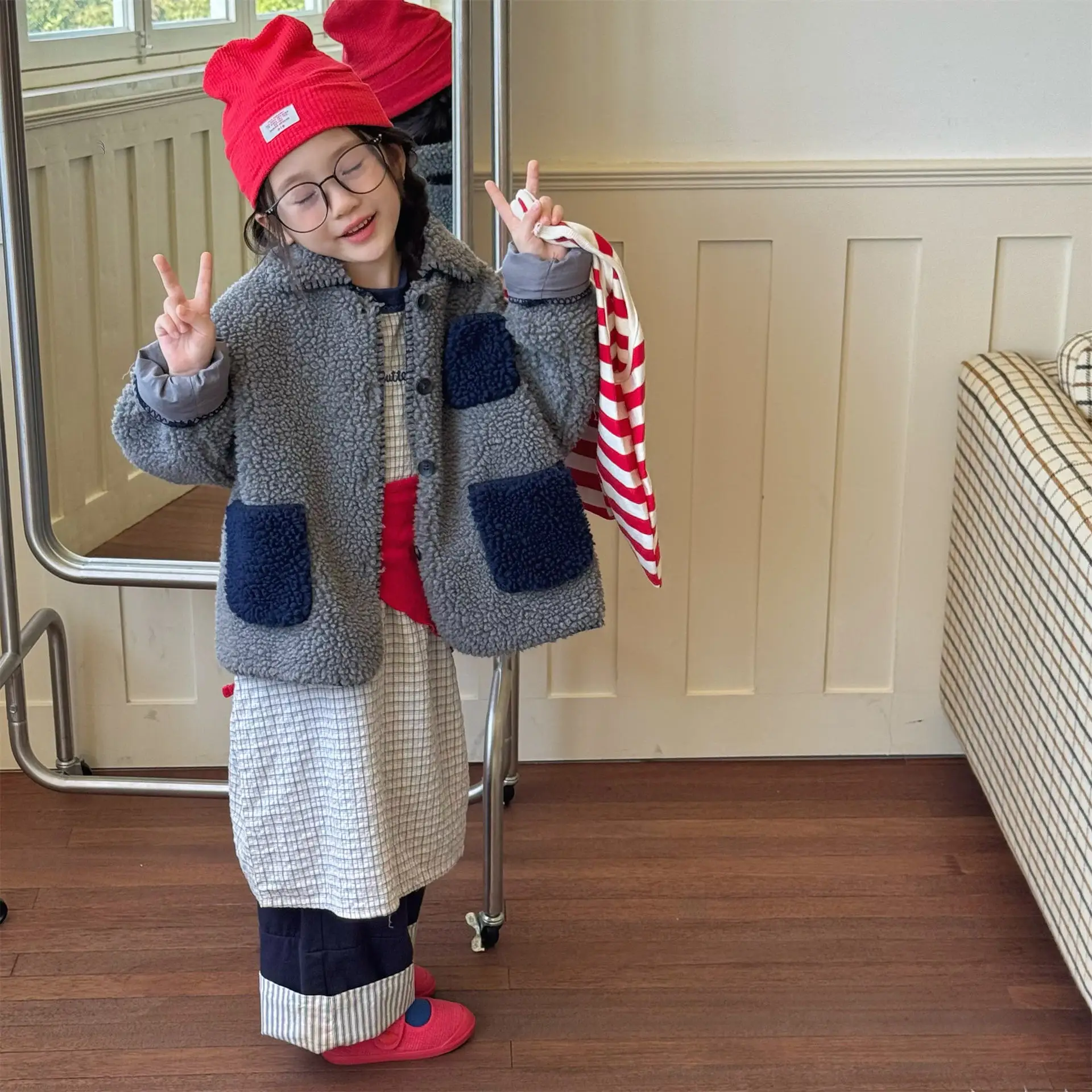 الخريف الشتاء طفل الفتيات سترات القطن رفض طوق الرضع الفتيات الصوف ملابس خارجية معطف خليط طفل أطفال بنات جاكيتات