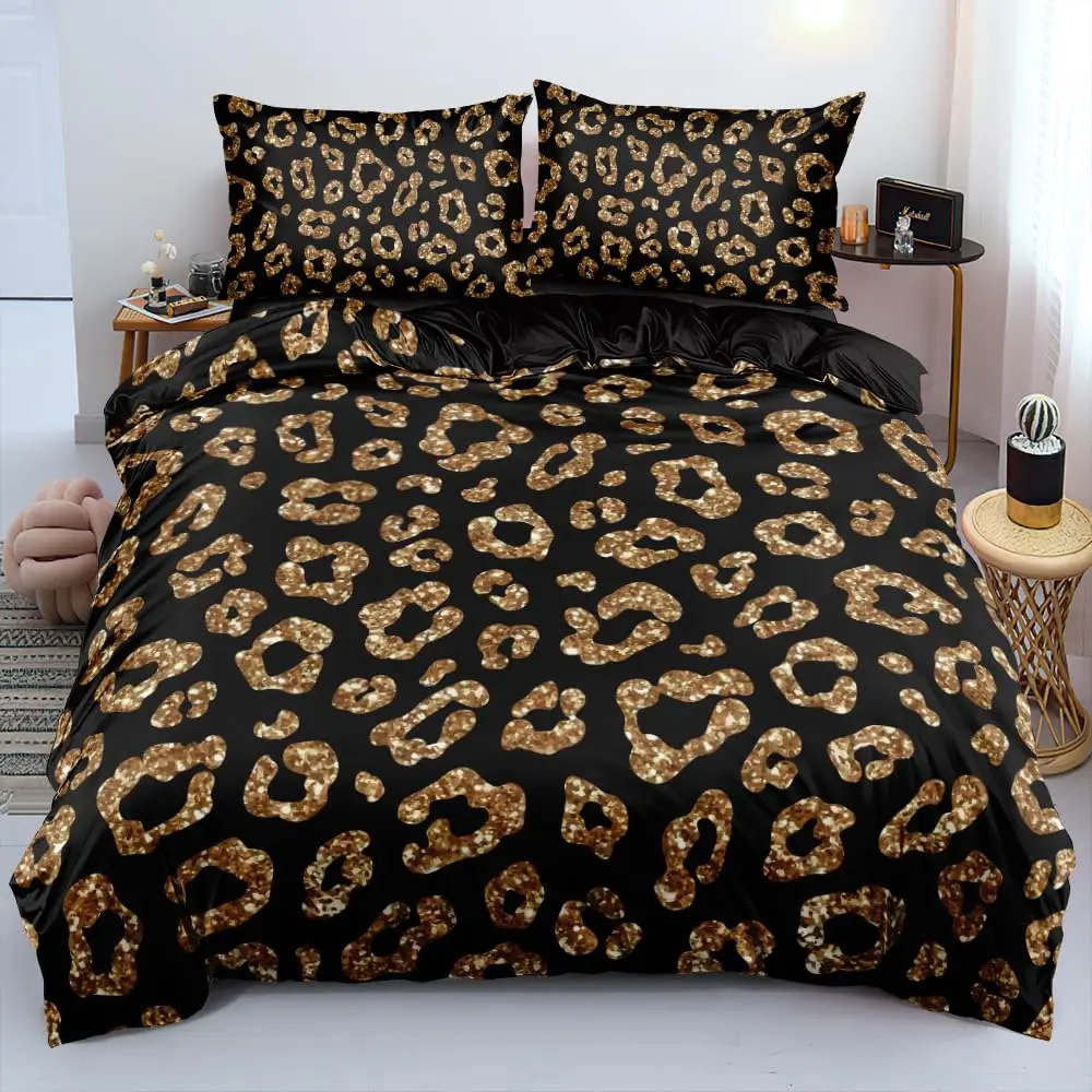 

Cheetah Lip Duvet Cover Set Leopard Print Comforter Covers Brown Lip Animal Print Bedroom Decor for Kids Teens Boys and Girls