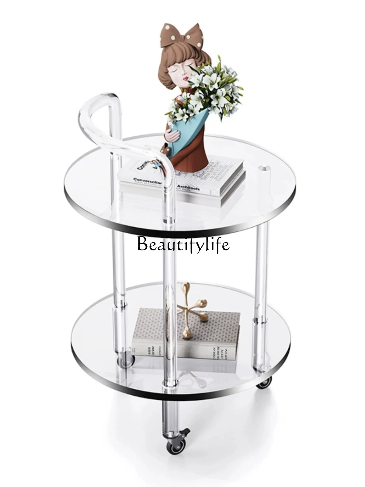 Creative Acrylic round Tea Table Sofa Small Table Simple Modern Floor Transparent Trolley